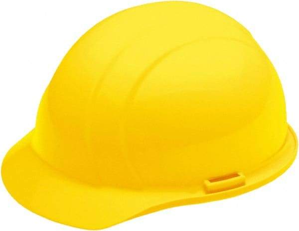 Ability One - ANSI Type I, Class E Rated, 4-Point, Ratchet Adjustment Hard Hat - Yellow, Full Brim - Americas Industrial Supply