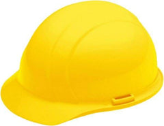 Ability One - ANSI Type I, Class E Rated, 4-Point, Ratchet Adjustment Hard Hat - Yellow, Full Brim - Americas Industrial Supply
