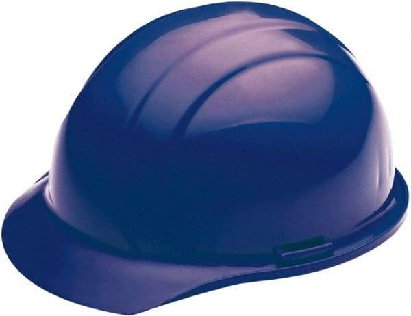 Ability One - ANSI Type I, Class E Rated, 4-Point, Ratchet Adjustment Hard Hat - Blue, Full Brim - Americas Industrial Supply