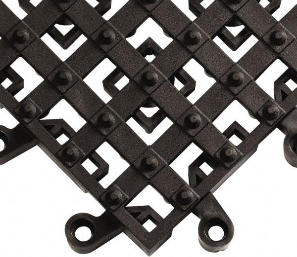 Wearwell - 18" Long x 18" Wide x 7/8" Thick, Anti-Fatigue Modular Matting Open Grid - Male & Female, 4 Interlocking Sides, Black, For Dry & Wet Areas, Series 553 - Americas Industrial Supply