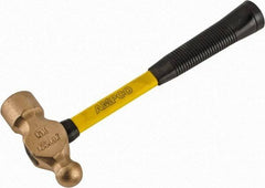 Ampco - 2-3/4 Lb Head Aluminum Bronze Ball Pein Hammer - 14" Fiberglass Handle with Grip, 1-13/16" Face Diam, 14" OAL - Americas Industrial Supply