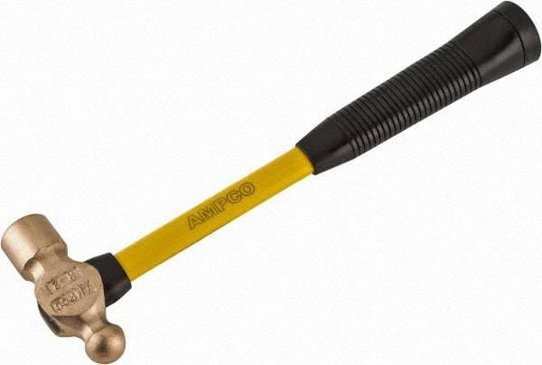 Ampco - 1 Lb Head Aluminum Bronze Ball Pein Hammer - 14" Fiberglass Handle with Grip, 1-5/16" Face Diam, 14" OAL - Americas Industrial Supply