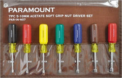 Paramount - 7 Piece 5 to 10mm Nutdriver Set - Hollow Shaft, Ergonomic Handle - Americas Industrial Supply