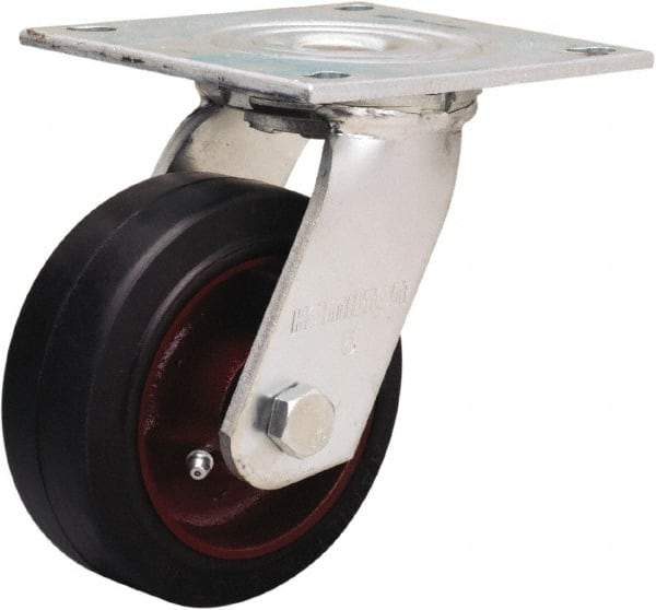 Hamilton - 5" Diam x 2" Wide x 6-1/2" OAH Top Plate Mount Swivel Caster - Rubber Mold on Cast Iron, 350 Lb Capacity, Straight Roller Bearing, 5 x 5-1/2" Plate - Americas Industrial Supply