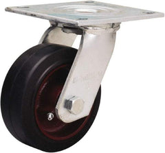 Hamilton - 5" Diam x 2" Wide x 6-1/2" OAH Top Plate Mount Swivel Caster - Rubber Mold on Cast Iron, 350 Lb Capacity, Straight Roller Bearing, 5 x 5-1/2" Plate - Americas Industrial Supply