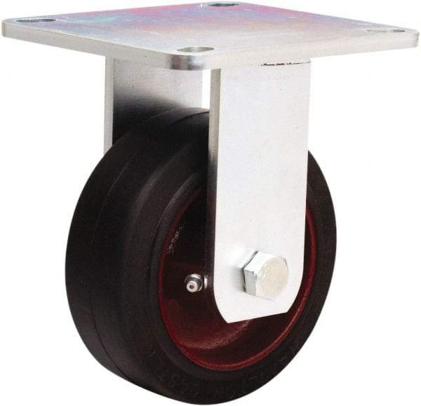 Hamilton - 5" Diam x 2" Wide x 6-1/2" OAH Top Plate Mount Rigid Caster - Rubber Mold on Cast Iron, 350 Lb Capacity, Straight Roller Bearing, 5 x 5-1/2" Plate - Americas Industrial Supply