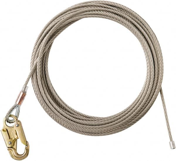 PRO-SAFE - 100' Long, 350 Lb Capacity, 1 Leg Locking Snap Hook Harness Lifeline - 5/16" Diam, Stainless Steel, Locking Snap Hook Anchorage Connection - Americas Industrial Supply