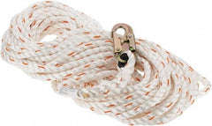 PRO-SAFE - 100' Long, 350 Lb Capacity, 1 Leg Locking Snap Hook Harness Lifeline - 5/8" Diam, Poly-Blend Rope, Locking Snap Hook Anchorage Connection - Americas Industrial Supply