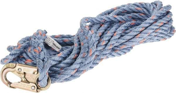 PRO-SAFE - 50' Long, 350 Lb Capacity, 1 Leg Locking Snap Hook Harness Lifeline - 5/8" Diam, Co-Polymer Rope, Locking Snap Hook Anchorage Connection - Americas Industrial Supply