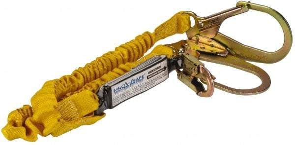 PRO-SAFE - 6' Long, 350 Lb Capacity, 2 Leg Locking Snap Hook Harness Shock Absorbing Lanyard - Polyester Webbing, Locking Rebar Snap Hook Anchorage Connection - Americas Industrial Supply
