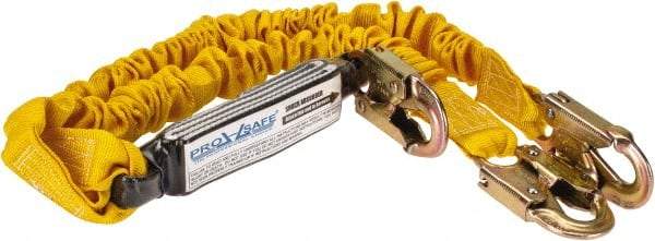 PRO-SAFE - 6' Long, 350 Lb Capacity, 2 Leg Locking Snap Hook Harness Shock Absorbing Lanyard - Polyester Webbing, Locking Snap Hook Anchorage Connection - Americas Industrial Supply