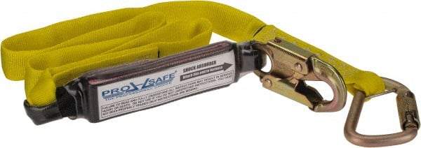 PRO-SAFE - 6' Long, 350 Lb Capacity, 1 Leg Locking Snap Hook Harness Shock Absorbing Lanyard - Polyester Webbing, Locking Snap Hook Anchorage Connection - Americas Industrial Supply