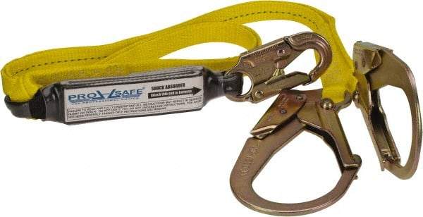 PRO-SAFE - 6' Long, 350 Lb Capacity, 2 Leg Locking Snap Hook Harness Shock Absorbing Lanyard - Polyester Webbing, Locking Rebar Snap Hook Anchorage Connection - Americas Industrial Supply