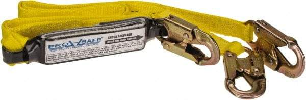 PRO-SAFE - 6' Long, 350 Lb Capacity, 2 Leg Locking Snap Hook Harness Shock Absorbing Lanyard - Polyester Webbing, Locking Snap Hook Anchorage Connection - Americas Industrial Supply
