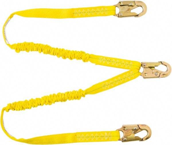 PRO-SAFE - 6' Long, 350 Lb Capacity, 2 Leg Locking Snap Hook Harness Shock Absorbing Lanyard - Polyester Webbing, Locking Snap Hook Anchorage Connection - Americas Industrial Supply