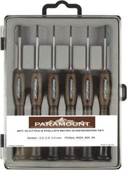Paramount - 6 Piece Phillips & Slotted Screwdriver Set - Bit Sizes: Philips #000 to #0 - Americas Industrial Supply