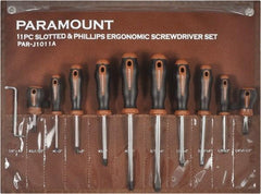 Paramount - 11 Piece Slotted, Phillips, Cabinet & Offset Screwdriver Set - Bit Sizes: Philips #0 to #3 - Americas Industrial Supply