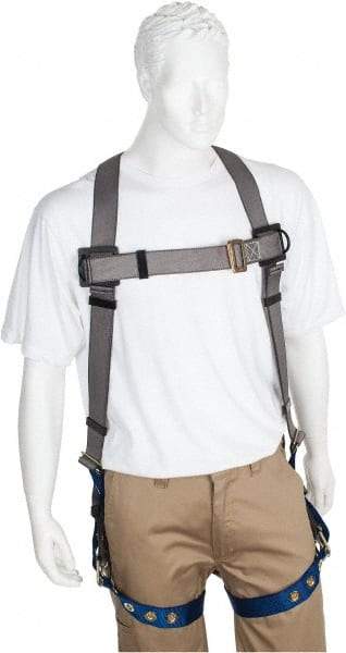PRO-SAFE - 350 Lb Capacity, Size XXL, Full Body Premium Tongue Buckle Safety Harness - Polyester, Tongue Buckle Leg Strap, Pass-Thru Chest Strap, Gray/Blue - Americas Industrial Supply
