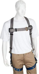 PRO-SAFE - 350 Lb Capacity, Size XXL, Full Body Premium Tongue Buckle Safety Harness - Polyester, Tongue Buckle Leg Strap, Pass-Thru Chest Strap, Gray/Blue - Americas Industrial Supply