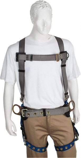PRO-SAFE - 350 Lb Capacity, Size XL, Full Body Construction Safety Harness - Polyester, Side D-Ring, Tongue Buckle Leg Strap, Pass-Thru Chest Strap, Gray/Blue - Americas Industrial Supply