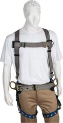PRO-SAFE - 350 Lb Capacity, Size XL, Full Body Construction Safety Harness - Polyester, Side D-Ring, Tongue Buckle Leg Strap, Pass-Thru Chest Strap, Gray/Blue - Americas Industrial Supply