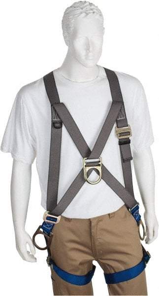 PRO-SAFE - 350 Lb Capacity, Size XL, Full Body Cross-Over Safety Harness - Polyester, Front D-Ring, Side D-Ring, Pass-Thru Leg Strap, Pass-Thru Chest Strap, Gray/Blue - Americas Industrial Supply