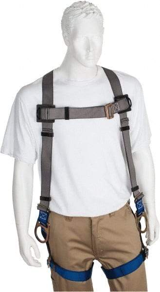 PRO-SAFE - 350 Lb Capacity, Size XXL, Full Body Back D-Ring Safety Harness - Polyester, Side D-Ring, Pass-Thru Leg Strap, Pass-Thru Chest Strap, Gray/Blue - Americas Industrial Supply
