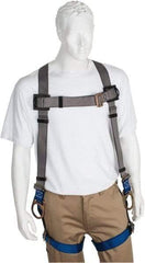 PRO-SAFE - 350 Lb Capacity, Size XXL, Full Body Back D-Ring Safety Harness - Polyester, Side D-Ring, Pass-Thru Leg Strap, Pass-Thru Chest Strap, Gray/Blue - Americas Industrial Supply