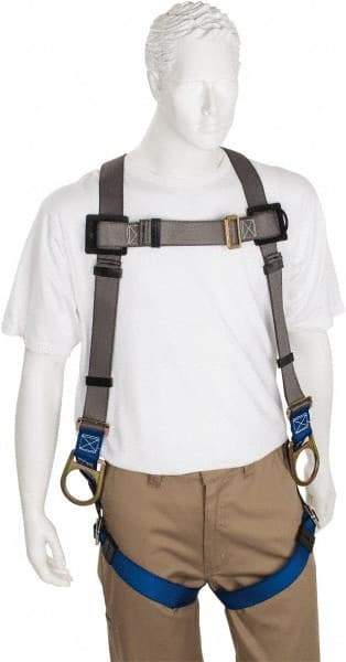 PRO-SAFE - 350 Lb Capacity, Size Universal, Full Body Back D-Ring Safety Harness - Polyester, Side D-Ring, Pass-Thru Leg Strap, Pass-Thru Chest Strap, Gray/Blue - Americas Industrial Supply