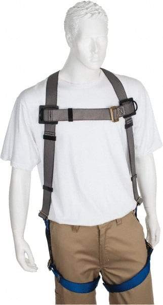 PRO-SAFE - 350 Lb Capacity, Size XXL, Full Body Premium Quick Connect Safety Harness - Polyester, Pass-Thru Leg Strap, Pass-Thru Chest Strap, Gray/Blue - Americas Industrial Supply