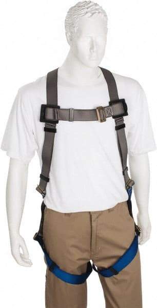 PRO-SAFE - 350 Lb Capacity, Size Universal, Full Body Premium Quick Connect Safety Harness - Polyester, Pass-Thru Leg Strap, Pass-Thru Chest Strap, Gray/Blue - Americas Industrial Supply