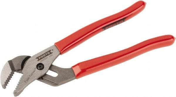 Proto - 7" OAL, 1-3/32" Max Capacity, 13/16" Jaw Length x 3/8" Jaw Width, 5 Position Gooseneck Tongue & Groove Pliers - Serrated Straight Jaws, Standard Head, Vinyl Handles - Americas Industrial Supply