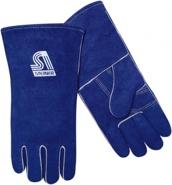 Steiner - Size L Cotton/Foam Lined Cowhide Welding Glove - 13" OAL, Gauntlet Cuff, Wing Thumb, Thumb Strap, For Stick/Arc - Americas Industrial Supply