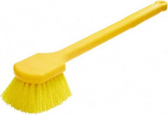 Rubbermaid - 2" Bristle Length, Synthetic Utility Scrub Brush - 20" OAL, Long Handle, Yellow, Plastic Block - Americas Industrial Supply