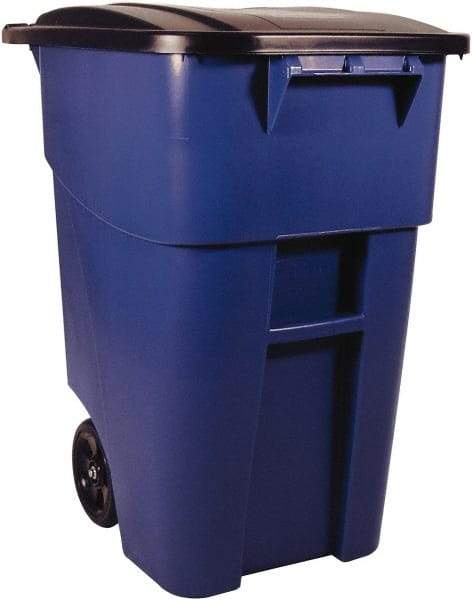 Rubbermaid - 50 Gal Blue Square Trash Can - Polyethylene, 36-1/2" High x 28-1/2" Long x 23.38" Wide - Americas Industrial Supply