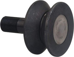 Accurate Bushing - 6-1/2" Roller Diam x 3" Width, 2" Stud Diam x 4-1/2" Length, V Guide Roller - Carbon Steel, 2-1/2" Thread Length, 2-12 Thread, 7-1/2" OAL, 35,800 Lb Dynamic Cap, 40,000 Lb Static Cap - Americas Industrial Supply