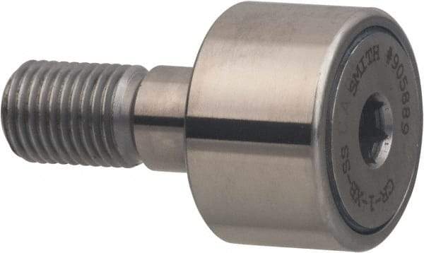 Accurate Bushing - 1" Roller Diam x 5/8" Width, 7/16" Stud Diam x 1" Length, Sealed Stud Cam Follower with Hex - Stainless Steel, 1/2" Thread Length, 7/16-20 Thread, 1.63" OAL, 1,560 Lb Dynamic Cap - Americas Industrial Supply