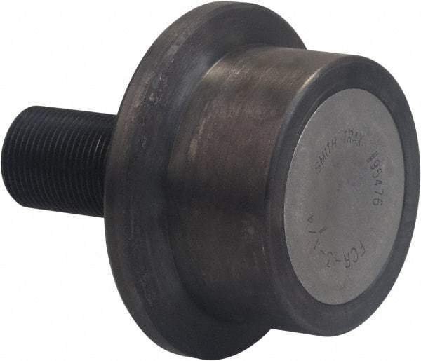 Accurate Bushing - 85mm Roller Diam x 52mm Width, 30mm Stud Diam x 69.5mm Length, Flanged Load Roller - Carbon Steel, 40mm Thread Length, M30 x 3.5 Thread, 121.5mm OAL, 63,600 N Dynamic Cap, 89,900 N Static Cap - Americas Industrial Supply