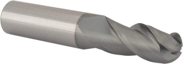 Accupro - 11/16" Diam, 1-1/2" LOC, 3 Flute Solid Carbide Ball End Mill - nACRo Finish, Single End, 4" OAL, 3/4" Shank Diam, Spiral Flute - Americas Industrial Supply