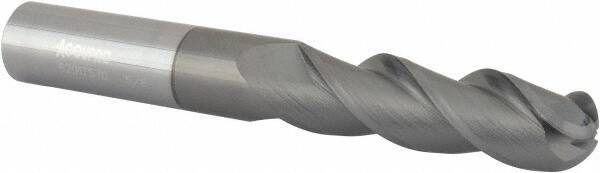 Accupro - 5/8" Diam, 2-1/8" LOC, 3 Flute Solid Carbide Ball End Mill - nACRo Finish, Single End, 4-5/8" OAL, 5/8" Shank Diam, Spiral Flute - Americas Industrial Supply