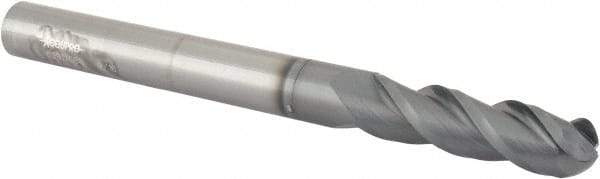 Accupro - 9/16" Diam, 2" LOC, 3 Flute Solid Carbide Ball End Mill - nACRo Finish, Single End, 6" OAL, 9/16" Shank Diam, Spiral Flute - Americas Industrial Supply