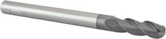 Accupro - 1/2" Diam, 1-1/2" LOC, 3 Flute Solid Carbide Ball End Mill - nACRo Finish, Single End, 6" OAL, 1/2" Shank Diam, Spiral Flute - Americas Industrial Supply
