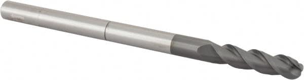 Accupro - 3/8" Diam, 1-1/2" LOC, 3 Flute Solid Carbide Ball End Mill - nACRo Finish, Single End, 6" OAL, 3/8" Shank Diam, Spiral Flute - Americas Industrial Supply