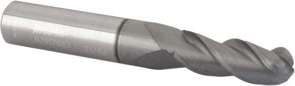 Accupro - 21/64" Diam, 7/8" LOC, 3 Flute Solid Carbide Ball End Mill - nACRo Finish, Single End, 2-1/2" OAL, 3/8" Shank Diam, Spiral Flute - Americas Industrial Supply