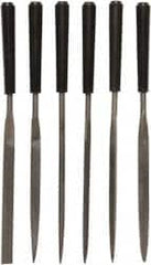 Stanley - 6 Piece Needle Pattern File Set - 4" File Length, Smooth Coarseness, Set Includes Flat, Square, Half Round, Triangle, Flat Parallel, Flat Tapered - Americas Industrial Supply