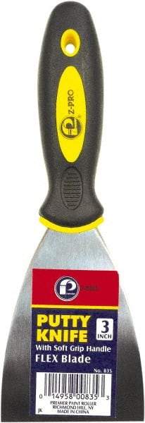 Premier Paint Roller - 3" Wide Spring Blade Steel Putty Knife - Stiff, Soft Grip Plastic Handle, 8.343" OAL - Americas Industrial Supply