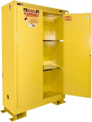 Securall Cabinets - 2 Door, 2 Shelf, Yellow Steel Standard Safety Cabinet for Flammable and Combustible Liquids - 71" High x 31" Wide x 31" Deep, Self Closing Door, 3 Point Key Lock, 60 Gal Capacity - Americas Industrial Supply