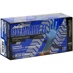 ‎63-3314PF/L Disposable Gloves - Ambi-Dex Overdrive EC Disposable Nitrile - 6 Mil Blue 14″ - Powder Free - Exact Industrial Supply
