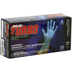 ‎63-332PF/XXL Disposable Gloves - Ambi-Dex Turbo Disposable Nitrile - 5 mil Blue - Powder Free - Text Grip - Exact Industrial Supply