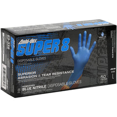 ‎63-338/S Disposable Gloves - Ambi-Dex Super 8 Disposable Nitrile 8 mil Blue - Powdered - Texture Grip - Exact Industrial Supply